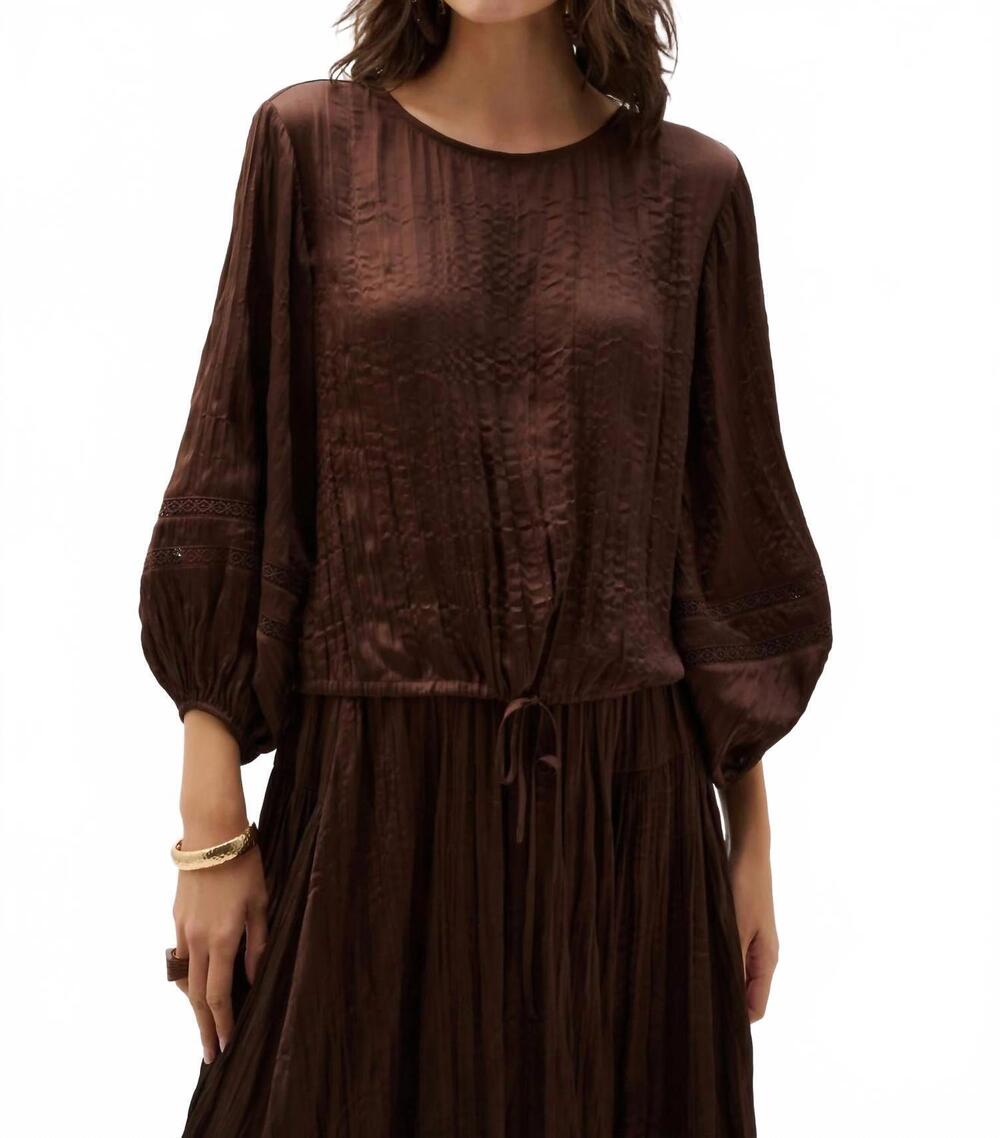 NEW JOSEPH RIBKOFF pleated satin cocoon top in mahogany